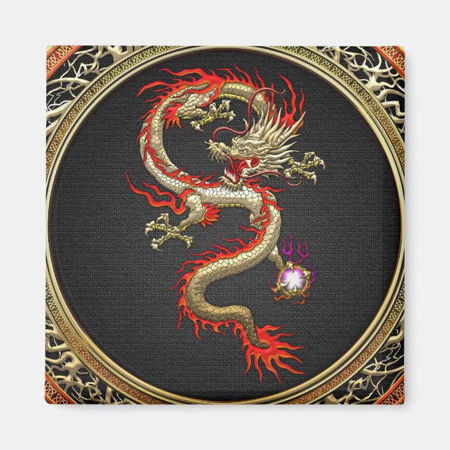 [500] Goldener chinesischer Drache Fucanglong Magnet (Vorne)