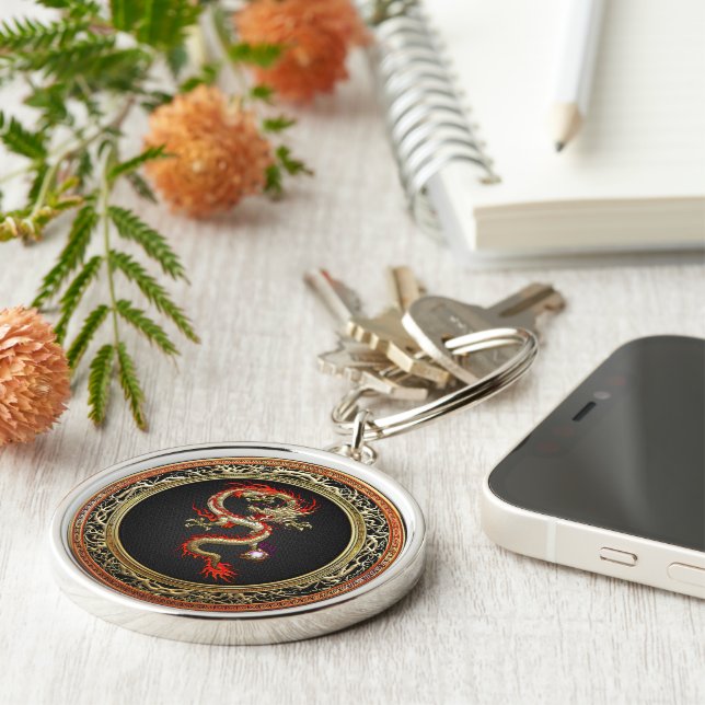 [500] Goldener chinesischer Drache Fucanglong Schlüsselanhänger (Seite)