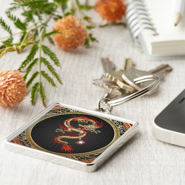 [500] Goldener chinesischer Drache Fucanglong Schlüsselanhänger (Seite)