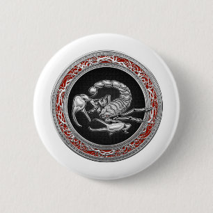 [500] Heiliger Silber Skorpion auf Schwarz Button