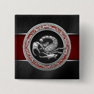 [500] Heiliger Silber Skorpion auf Schwarz Button