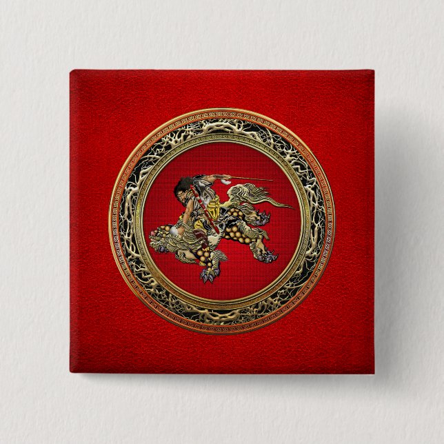 [500] Hokusai - Shoki Riding Shishi Lion Button (Vorderseite)