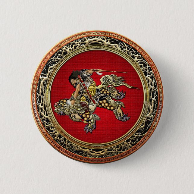 [500] Hokusai - Shoki Riding Shishi Lion Button (Vorderseite)