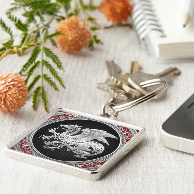 [500] Isländischer Drache, Landvættir [Silber] Schlüsselanhänger (Seite)