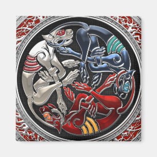 [500] Keltische Schätze - Drei Hunde auf Silber Magnet