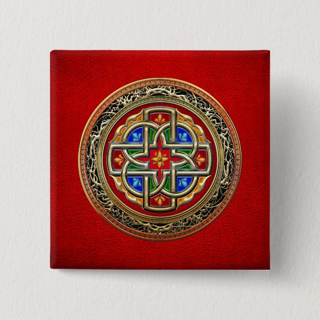[500] Keltisches Kreuz [Gold+Email] Button (Vorderseite)
