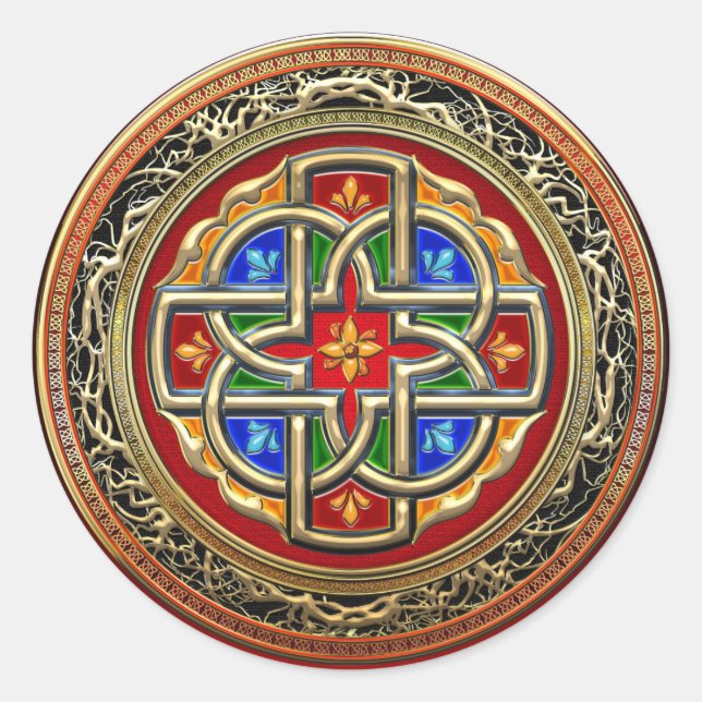 [500] Keltisches Kreuz [Gold+Email] Runder Aufkleber (Vorderseite)