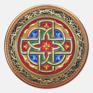 [500] Keltisches Kreuz [Gold+Emaille] Runder Aufkleber