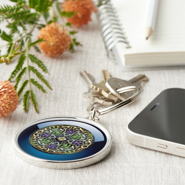 [500] Keltisches Kreuz [Gold mit schwarzem Email] Schlüsselanhänger (Seite)