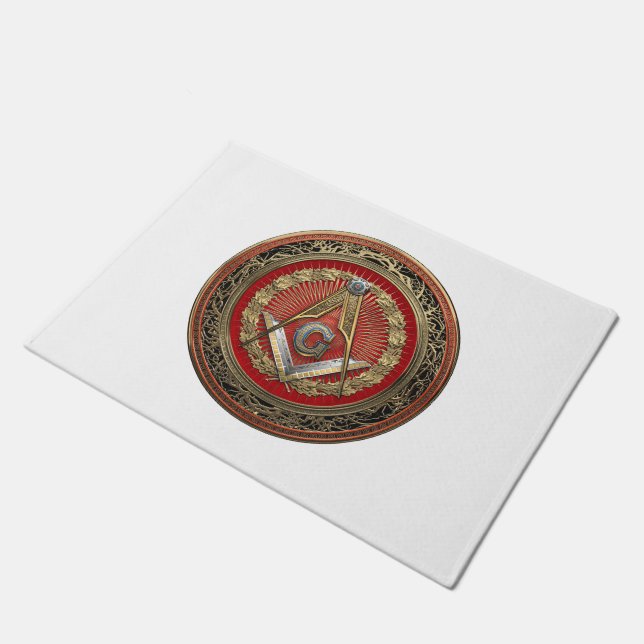 [500] Master Mason - Gold Square & Compasses Fußmatte (Schrägansicht)