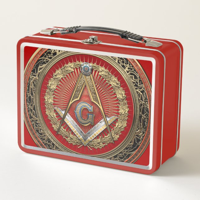 [500] Master Mason - Gold Square & Compasses Metall Brotdose (Vorderseite)