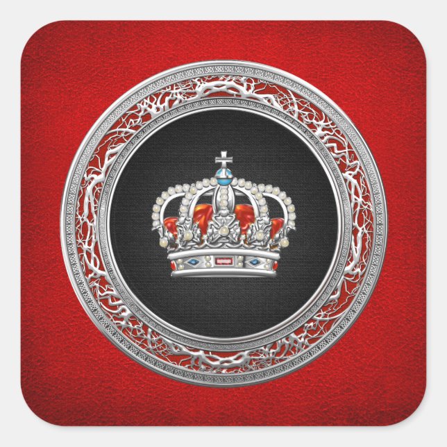 [500] Prince-Princess King-Queen Crown [Silver] Quadratischer Aufkleber (Vorderseite)