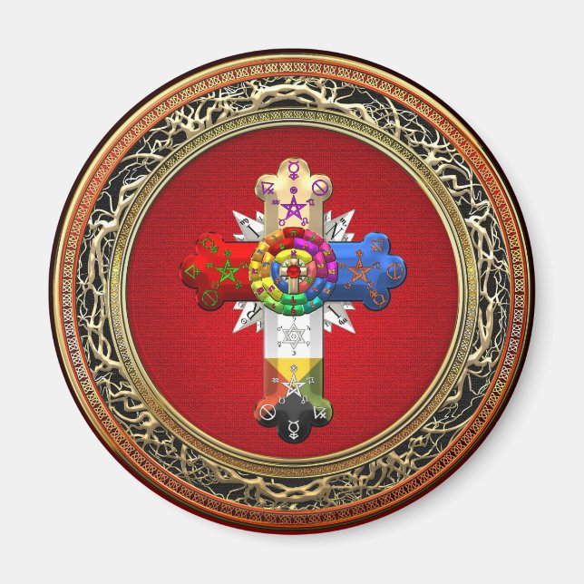 [500] Rosy Cross (Rose Croix) auf Red & Gold Magnet (Vorne)