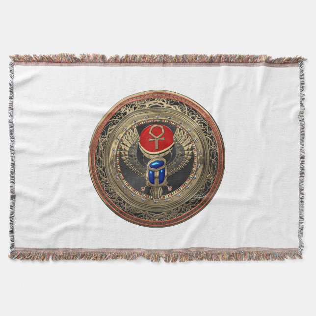 [500] Sacred Gold Egyptian Winged Scarab mit Ankh Decke (Vorderseite)