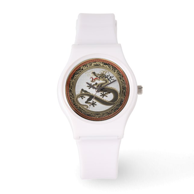 [500] Schwarzer und Gold Heiliger Ostdrache Armbanduhr (Vorderseite)