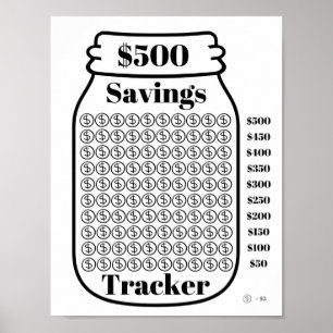 500 $ Sparquote Tracker Mason Jar Haushaltsziffer Poster