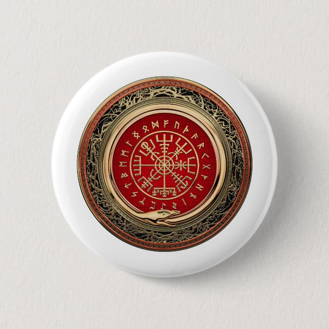 [500] Vegvisir - Viking Gold Magic Runic Compass Button (Vorderseite)