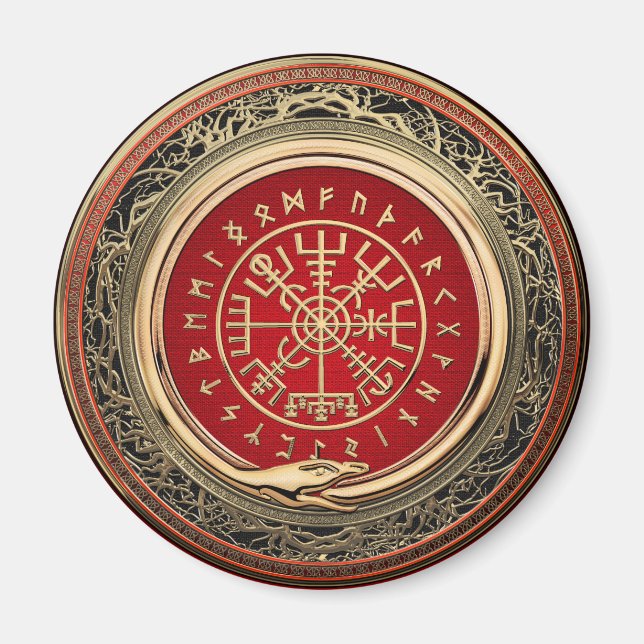 [500] Vegvisir - Viking Gold Magic Runic Compass Magnet (Vorne)