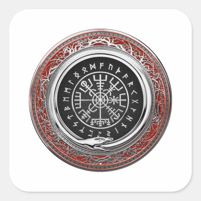 [500] Vegvisir - Viking Silver Magic Runic Compass Quadratischer Aufkleber (Vorderseite)