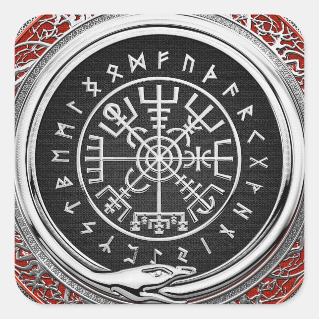 [500] Vegvisir - Viking Silver Magic Runic Compass Quadratischer Aufkleber (Vorderseite)