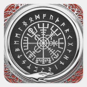 [500] Vegvisir - Viking Silver Magic Runic Compass Quadratischer Aufkleber