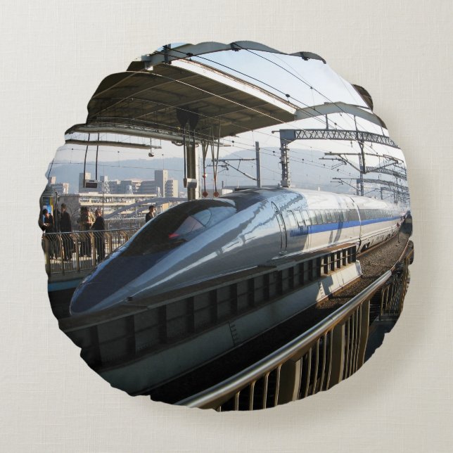 500er-Serie Shinkansen 新 幹 Bullet Train Rundes Kissen (Vorderseite)