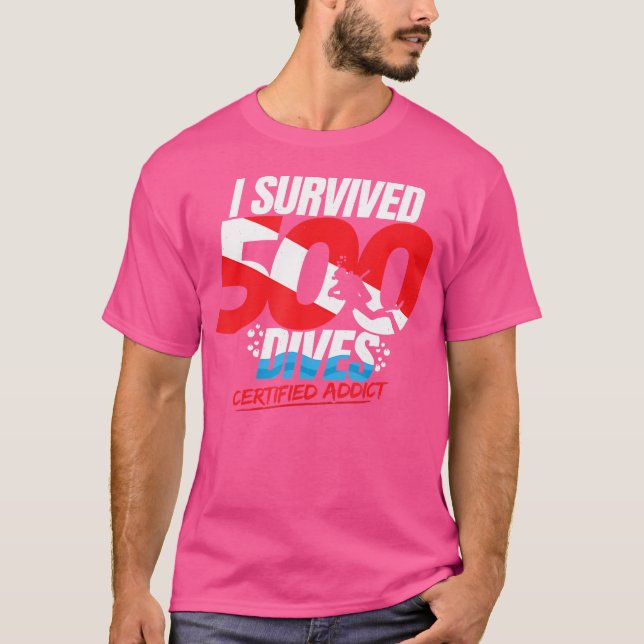 500th Dive Down Flag Funny Scuba Diving T-Shirt (Vorderseite)