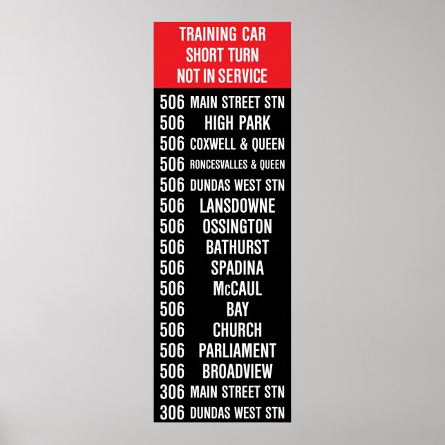 506 CARLTON Replica TTC Streetcar Rollsign Poster (Vorne)