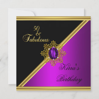 50. 50. Elegant Birthday Magenta Gem Black Gold Einladung