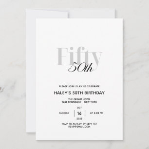 50 - 50. Geburtstag Eleganter Chic Black & White Einladung