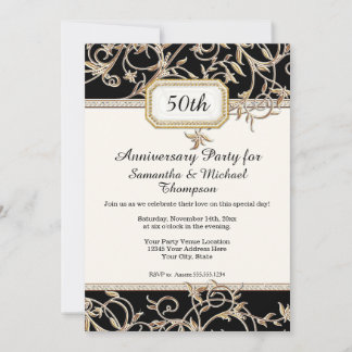50. 50. Jugendstil Black n Gold Jubiläum Einladung