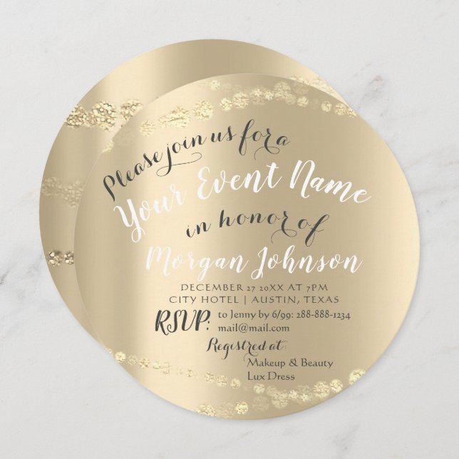 50. 60. 70. Geburtstag Confetti Gold Einladung (Vorne/Hinten)