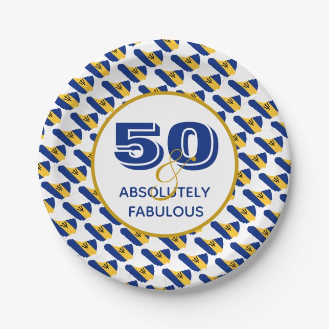 50 & Absolut fabelhafte BARBADOS Feier Pappteller (Vorderseite)