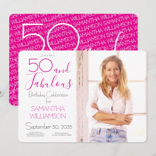 50 and Fabulous | 50th Birthday Elegant Photo Einladung (Vorne/Hinten)