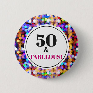 50 and Fabulous 50th Birthday Festive Bokeh Lights Button
