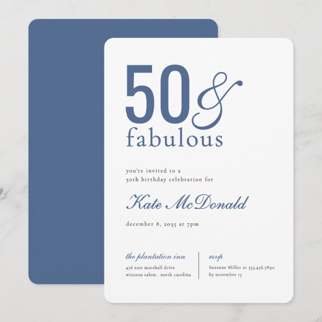 50 and Fabulous 50th Birthday Invitation Einladung (Vorne/Hinten)