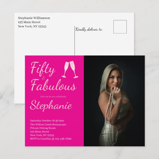 50 and Fabulous | 50th Birthday Party Photo Postkarte (Vorne/Hinten)