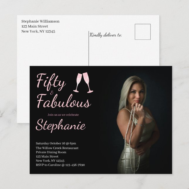 50 and Fabulous | 50th Birthday Party Photo Postkarte (Vorne/Hinten)