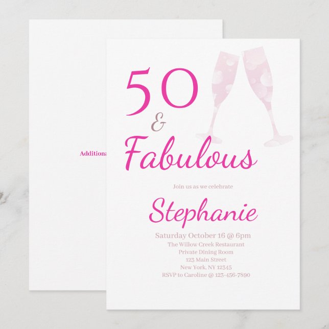 50 and Fabulous | 50th Birthday Party Pink Einladung (Vorne/Hinten)