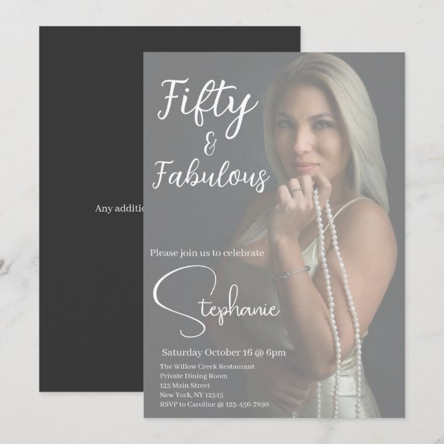 50 and Fabulous | 50th Birthday Party White Einladung (Vorne/Hinten)