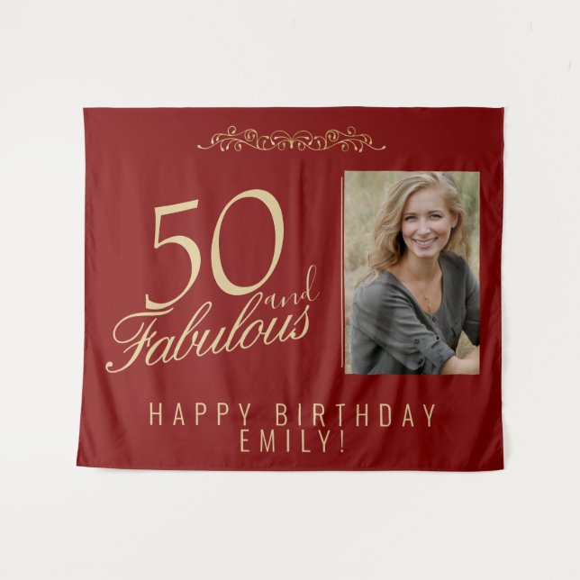 50 and Fabulous 50th Birthday Photo Backdrop Wandteppich (Vorderseite (Horizontal))