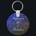 50 And Fabulous Birthday Black Blue Glitter Ombre Schlüsselanhänger<br><div class="desc">Designed with pretty,  girly and beautiful black and blue glittery background and personalized text template for name which you can edit,  this is perfect for the 50th birthday celebrations!</div>