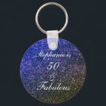 50 And Fabulous Birthday Black Blue Glitter Ombre Schlüsselanhänger<br><div class="desc">Designed with pretty,  girly and beautiful black and blue glittery background and personalized text template for name which you can edit,  this is perfect for the 50th birthday celebrations!</div>