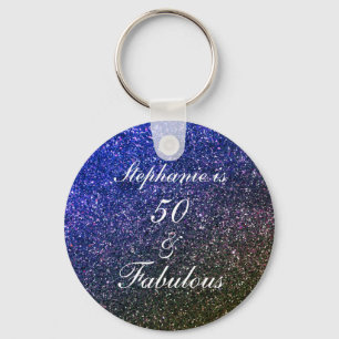 50 And Fabulous Birthday Black Blue Glitter Ombre Schlüsselanhänger