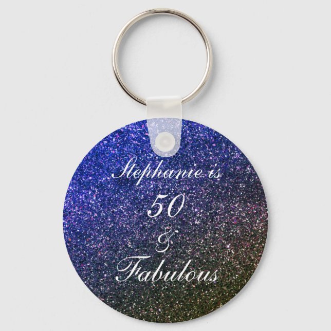 50 And Fabulous Birthday Black Blue Glitter Ombre Schlüsselanhänger (Vorderseite)