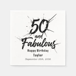 50 and Fabulous Birthday Bursting Black and White Serviette