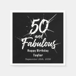 50 and Fabulous Birthday Bursting Modern Black Serviette