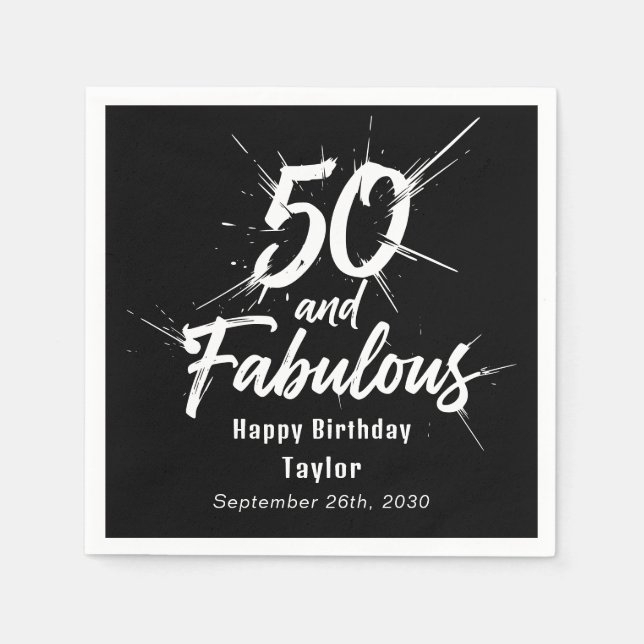 50 and Fabulous Birthday Bursting Modern Black Serviette (Vorderseite)
