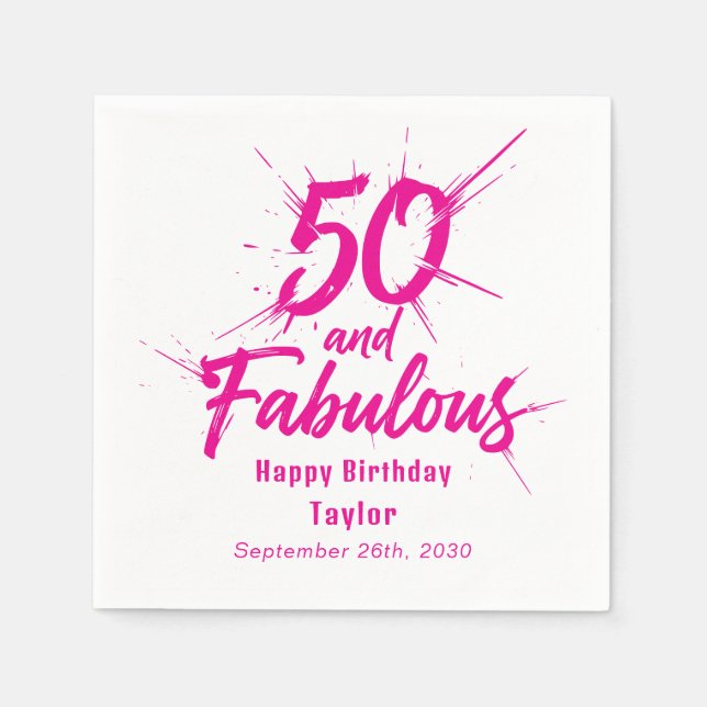 50 and Fabulous Birthday Bursting Pink and White Serviette (Vorderseite)