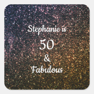50 And Fabulous Birthday Gold Black Golden Glitter Quadratischer Aufkleber